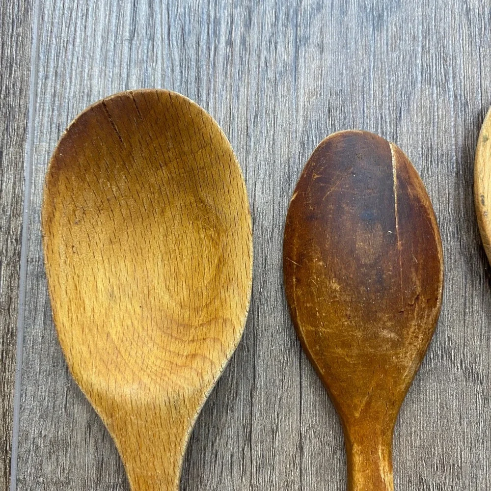 Vintage Wooden Kitchen Utensil‎ Set 6pc Rustic Hand Carved Spoons and Fork Set